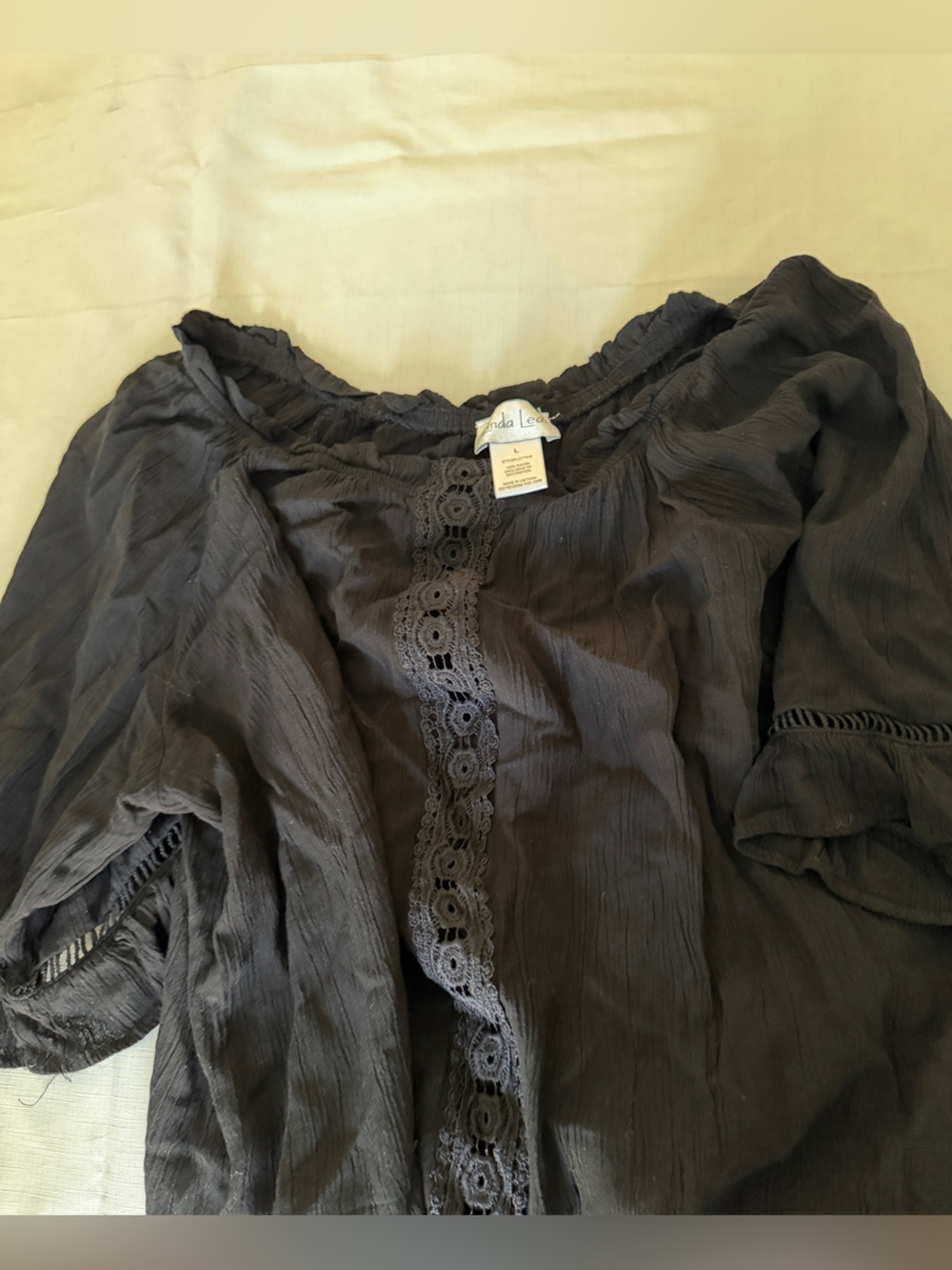 Women's Black Lace-Trim Peasant Chemise